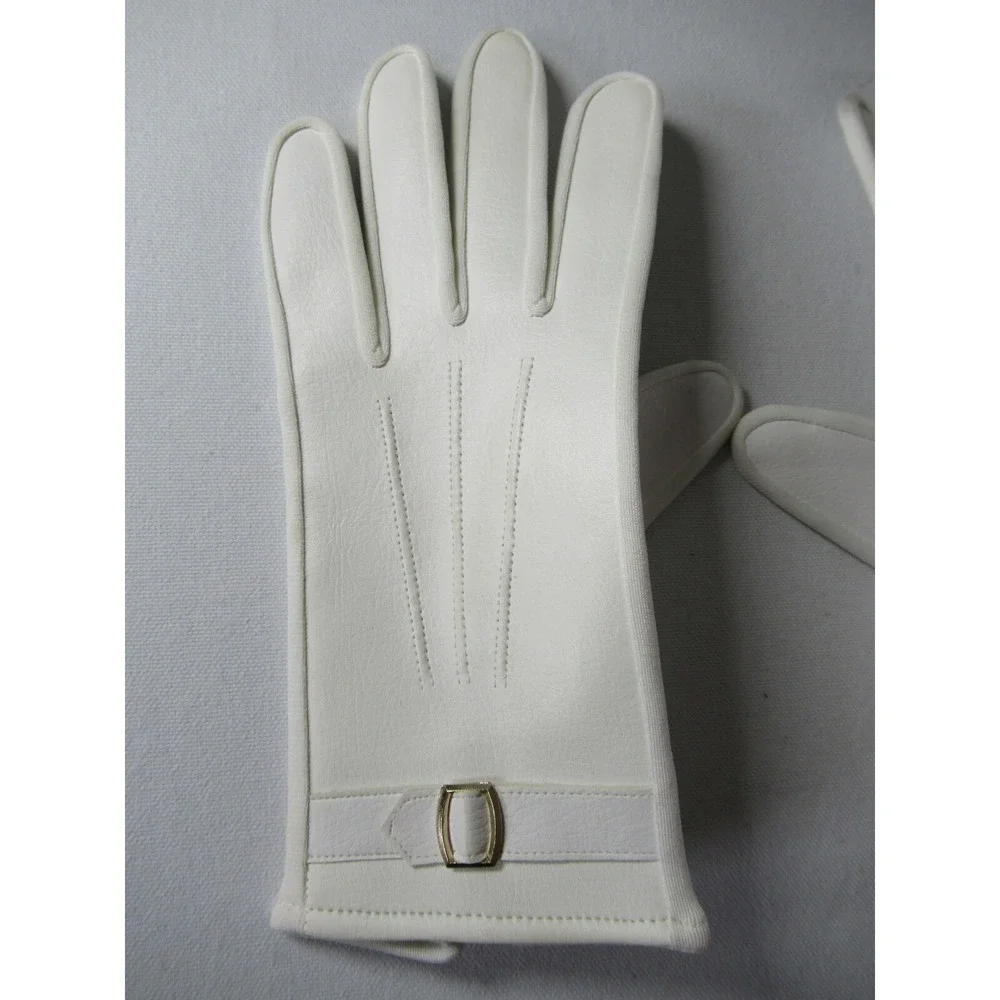 Vintage Ladies Driving Gloves White Vinyl Faux Leather